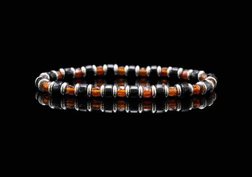 Pulsera de Ágata Negro Granate Naranja —  Surt