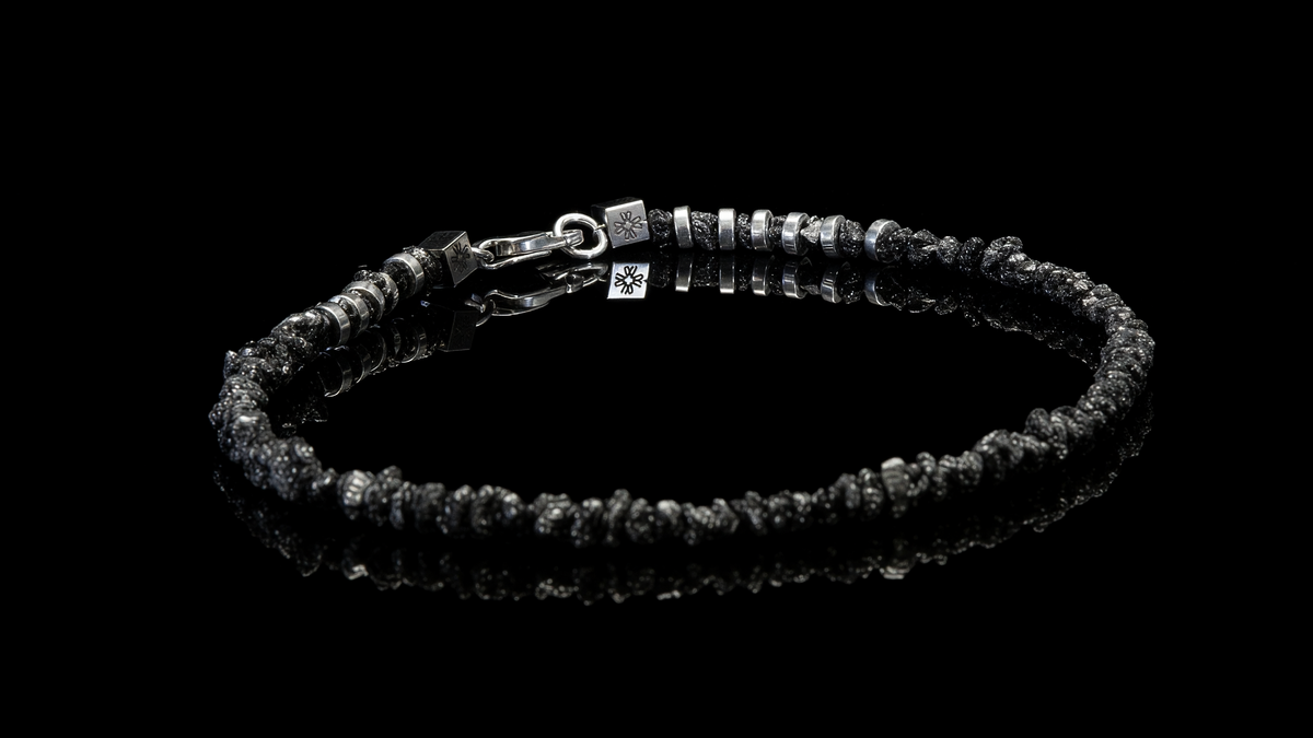 Pulsera de Bruto de Diamante Negro y Plata 925 — Cratón