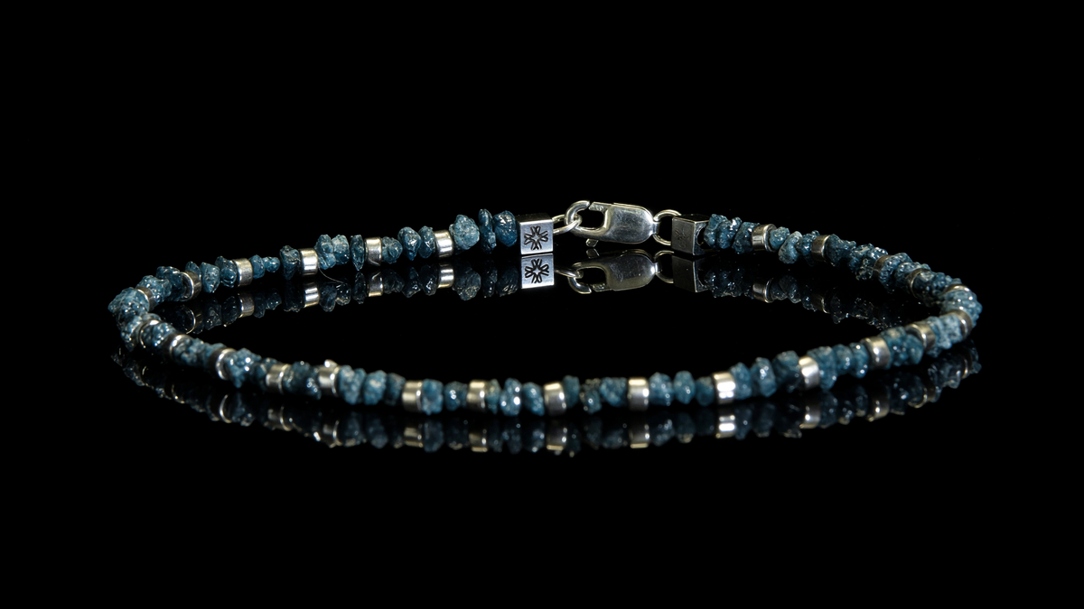 Pulsera de Bruto de Diamante Azul y Plata-925 - Cherenkov