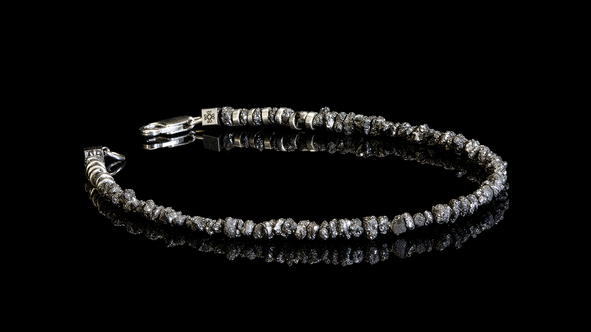 Pulsera de Bruto de Diamante Negro y Plata 925 — Cratón