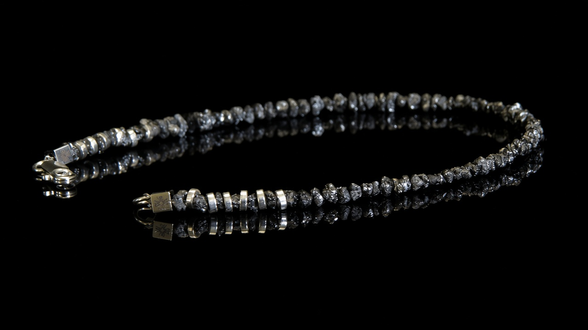 Pulsera de Bruto de Diamante Negro y Plata 925 — Cratón