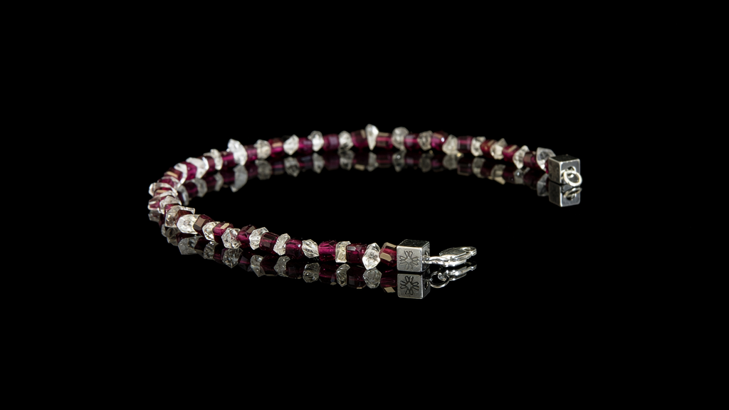 Pulsera de Cuarzo Herkimer y granate Rodolita - Drusa