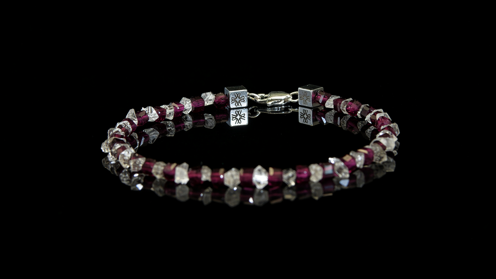 Pulsera de Cuarzo Herkimer y granate Rodolita - Drusa