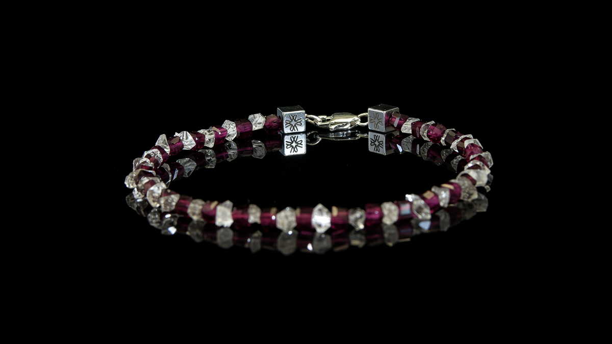 Pulsera de Cuarzo Herkimer y granate Rodolita - Drusa