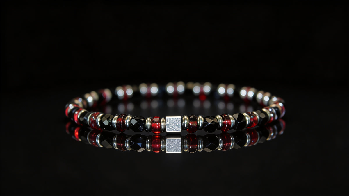 Pulsera de Granate Rojo Ágata Negra — Sombra Escarlata